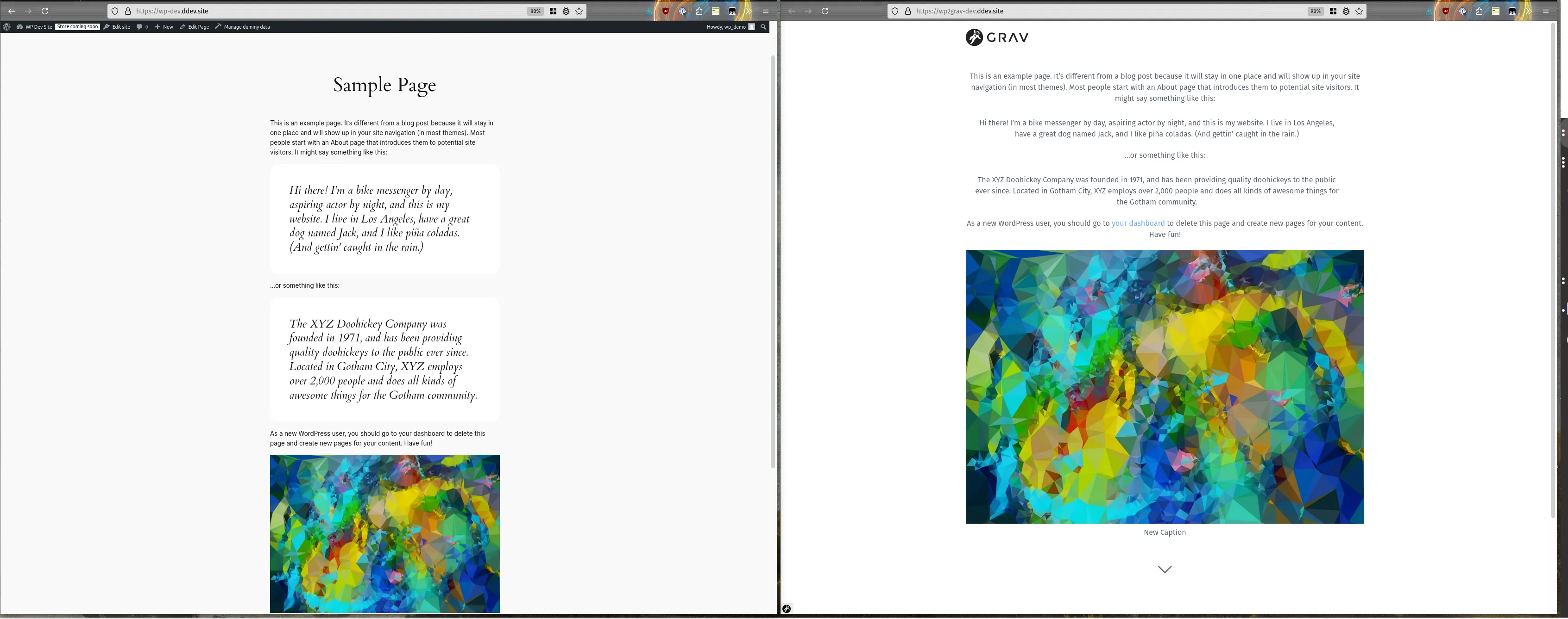 Sample render comparing WordPress to Grav